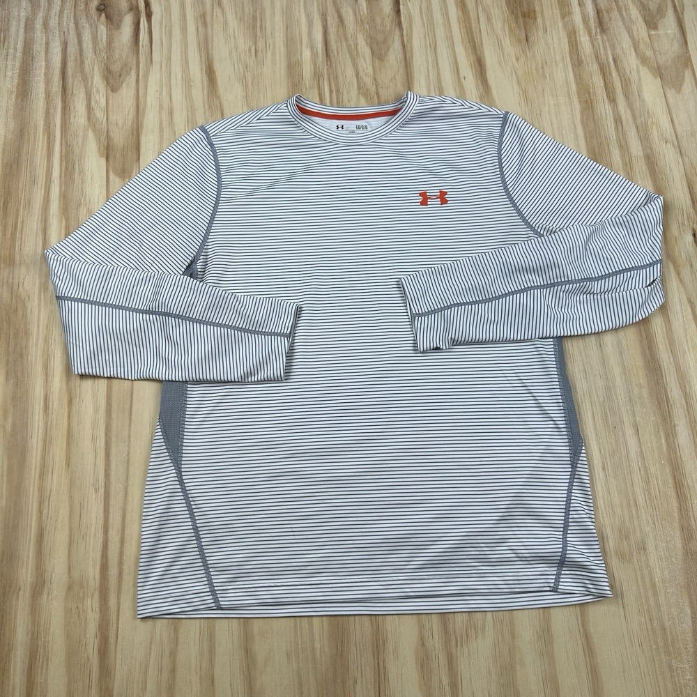 Under Armour HeatGear Men's Large Gray White Stripe Loose Fit Long Sleeve Shirt